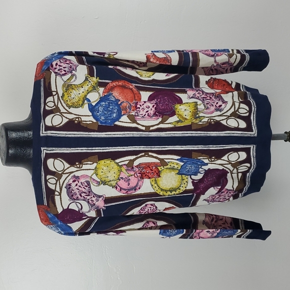 Talbots teapot print multicolor cardigan sweater buttons women size Lp - Picture 4 of 7